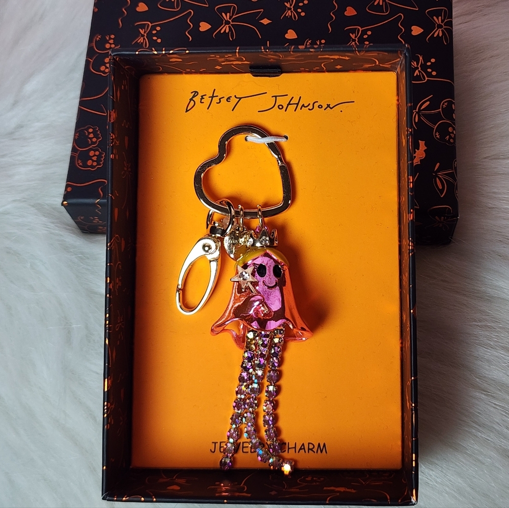 🏷 SALE! Betsey Johnson Pink Metallic Good Witch Ghost Keychain/Bag Charm - Picture 1 of 5